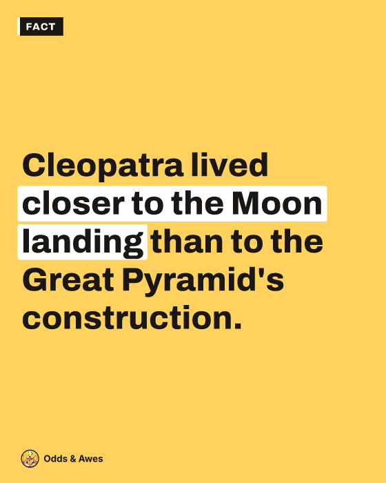 Cleopatra lived closer to the Moon landing than to the Great Pyramid's construction.